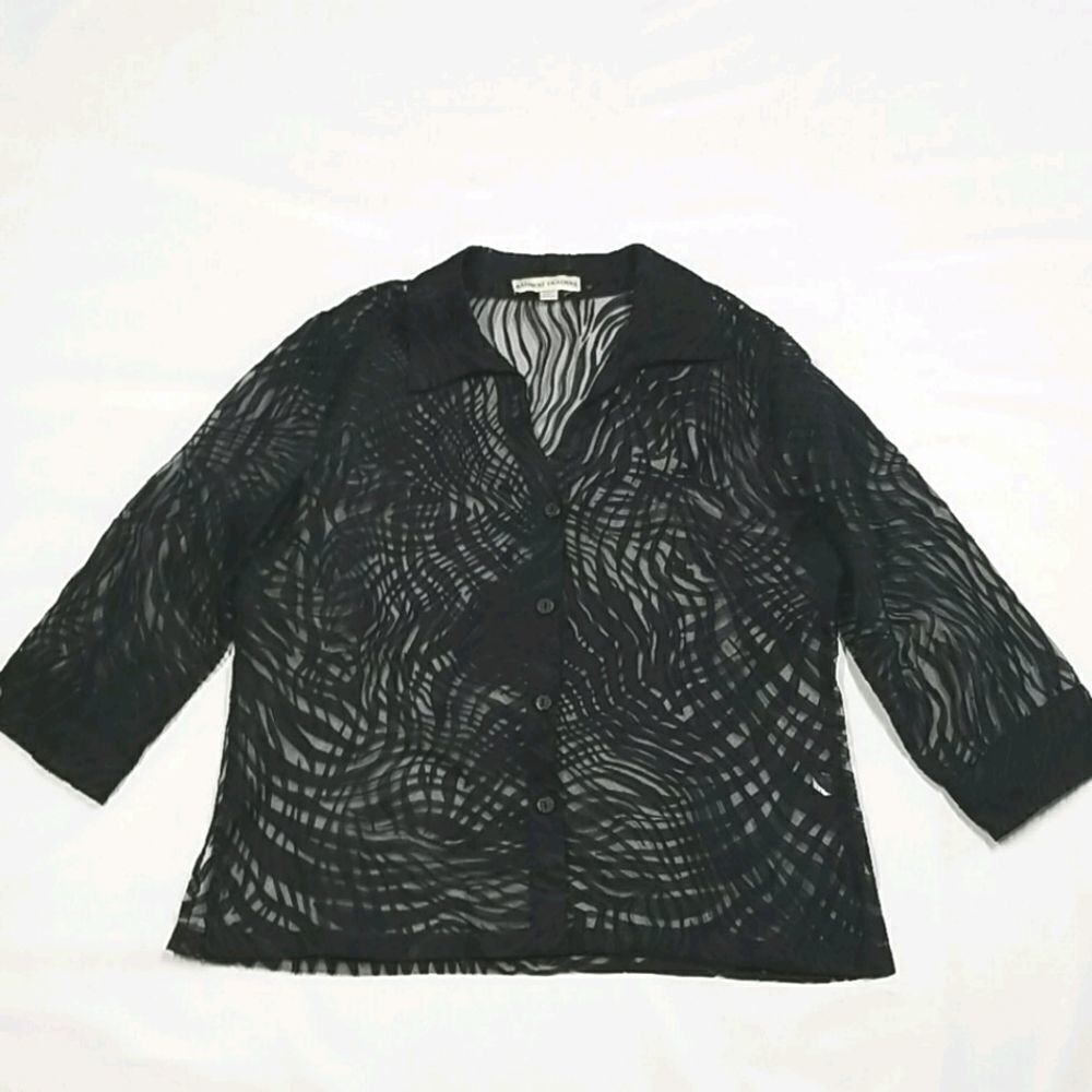 Bamboo Traders Blouse Womens Size Large Button Up Top 3/4 Sleeve Zebra Print